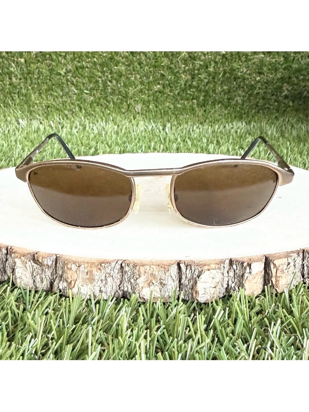 Stussy Eyewear Ace Sunglasses Frame Gold Aviator Brown Lens 54-14-120 Vtg Japan